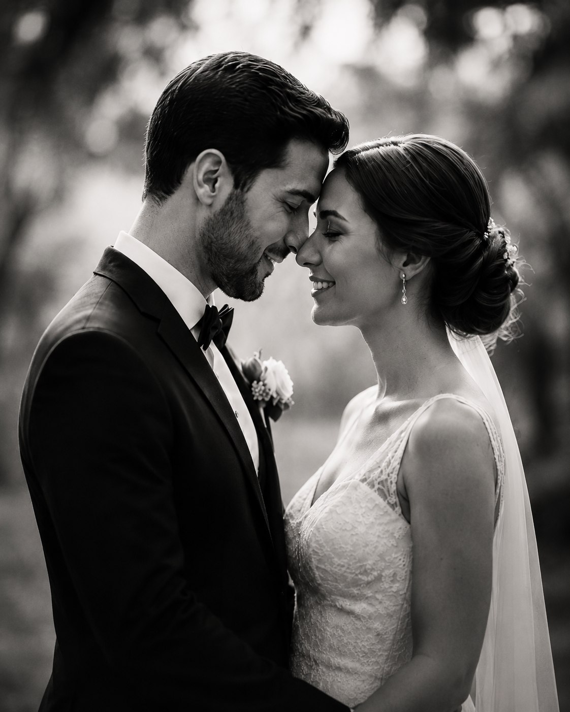 Elif ve Emre'nin siyah-beyaz düğün fotoğrafı